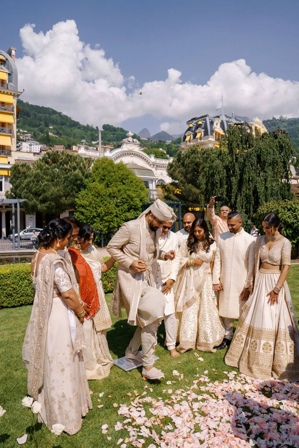 A lively procession at Nina and Manjil's wedding in Montreux