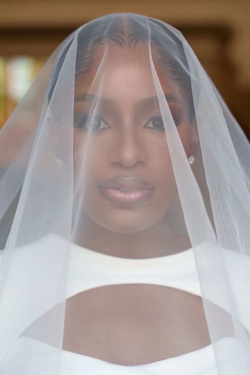 Kenne photographed through her veil at a French château wedding